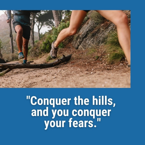 The image of a runner tackling rugged trails aligns with trail running motivational quotes.