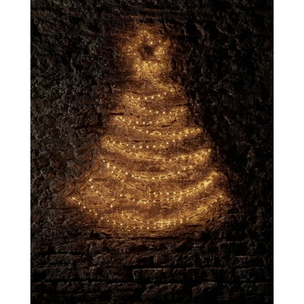 Wall-hung Christmas tree decoration lights up the balcony for festive christmas light decorating ideas.