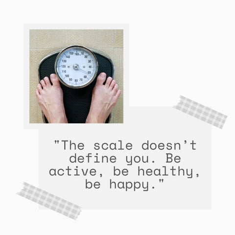 A pair of feet on a scale, aligned with weight loss motivational quotes for women on a journey to wellness.