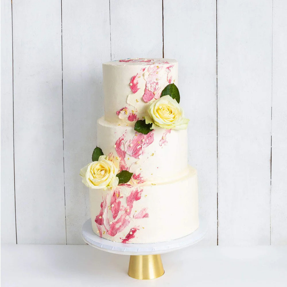 Three Tier Watercolour Rose Wedding Cake