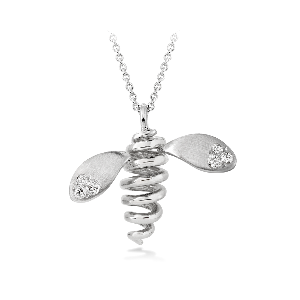 Large White Gold Bee with Diamonds 