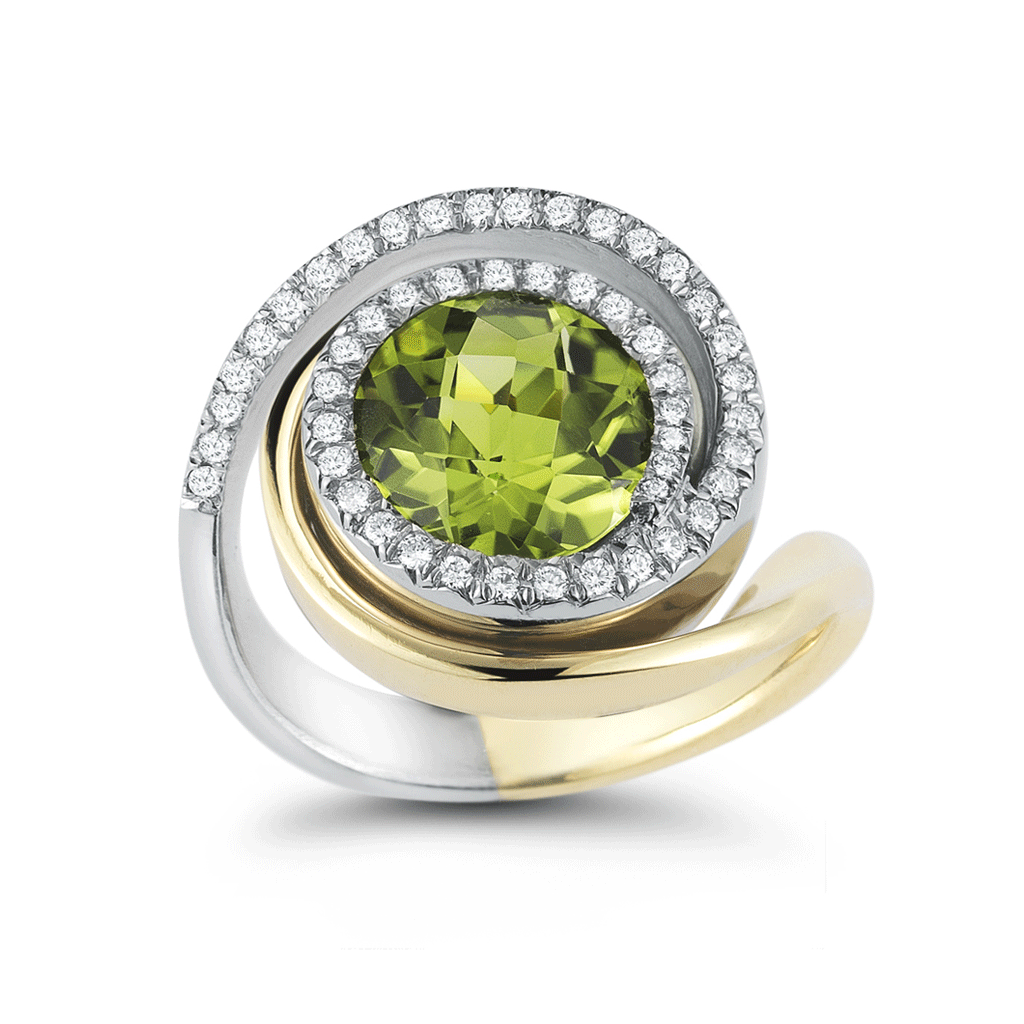 Peridot and Diamond Two Toned Ring