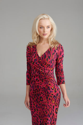 red and pink animal print dress