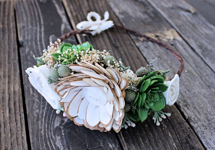 Boho Bridal Flower Crown Sola Flowers Succulents Flower