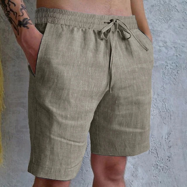 Men’s Summer Drawstring Elastic Waist Plain Comfort Linen Short