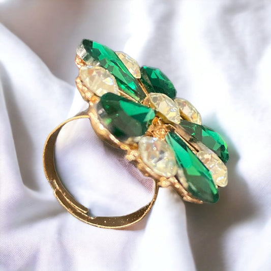 Flower Design Emerald Red Adjustable Crystal Ring Colour – Kalash