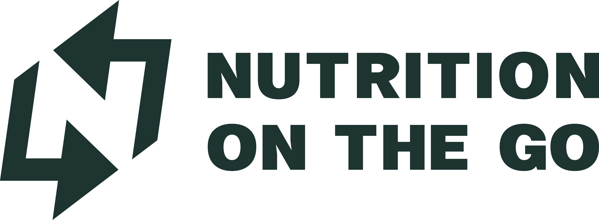 'Nutrition On The Go' logo with stylized arrow design.