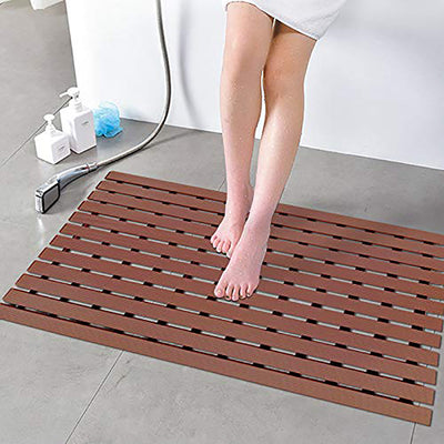 Eurotex Shower Mat Non Slip for Bathroom, Anti Skid Bathtub Mat (Brown, Plastic Stripped- Rubber Base, 46cm x 61cm)