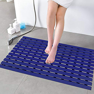 Eurotex Shower Mat Non Slip for Bathroom, Anti Skid Bathtub Mat (Blue, Plastic Stripped- Rubber Base, 46cm x 61cm)