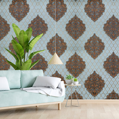 Eurotex Damask Design, Beautiful Wallpaper For Bedroom, Blue (Luxury Vinyl Coated, 57 sq.ft Roll)