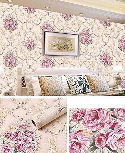 Eurotex Sky Pink & Light Blue Rose, Peel and Stick, Self Adhesive Wallpaper - (45 cm x 300cm)