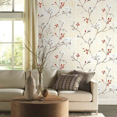 Eurotex Floral Design, Beige, Peel and Stick, Self Adhesive Wallpaper Rolls - (45 cm x 300cm)