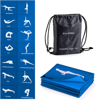 Eurotex Travel Yoga Mat Non Slip Foldable Portable Gym Mat Fitness Training Pilates Exercise Mat Workout for Women Men with Carry Bag