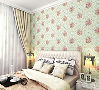 Eurotex Floral Design, Green, Peel and Stick Wallpaper, Self Adhesive Wallpaper - (45cm x 300cm)
