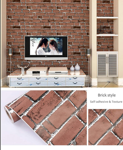 Eurotex Brick Design, Red Peel and Stick Wallpaper, Wallpaper Sticker Roll - (45 cm x 300cm)