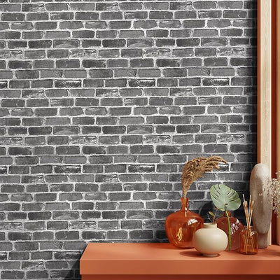 Eurotex Brick Design, Black Peel and Stick Wallpaper, Adhesive For Wallpaper - (45 cm x 300cm)