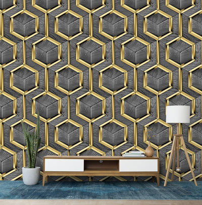 Eurotex Geometric Design, Grey, Wallpaper for Walls Bedroom (Luxury Vinyl Coated 57 sq.ft Roll)