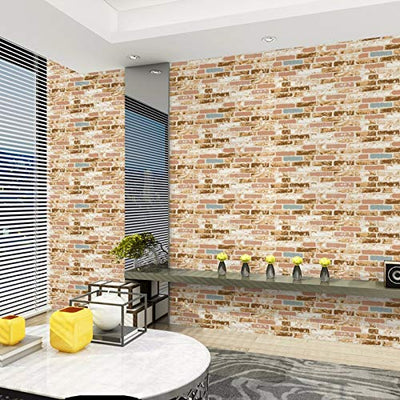 Eurotex Small Multi Brick Design, Wallpaper for Bedrooms (PVC, 21inch x 33ft, Roll 57sq.ft)