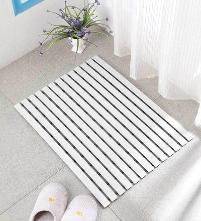 Eurotex Shower Mat Non Slip for Bathroom, Anti Skid Bathtub Mat (White, Plastic Stripped- Rubber Base, 46cm x 61cm)
