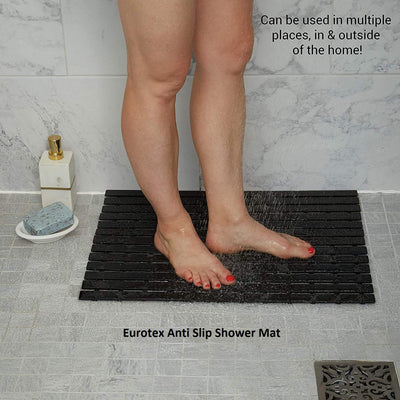 Eurotex Shower Mat Non Slip for Bathroom, Anti Skid Bathtub Mat (Black, Rubber Base, 46cm x 61cm)