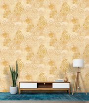 Eurotex Damask Design, Wallpaper for Bedrooms, Beige & Gold (Luxury Vinyl Coated, 57 sq.ft Roll)