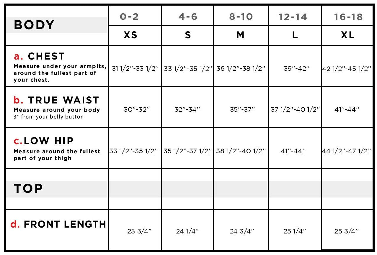 Neda Mesh Top with 3/4 Sleeves Size Chart