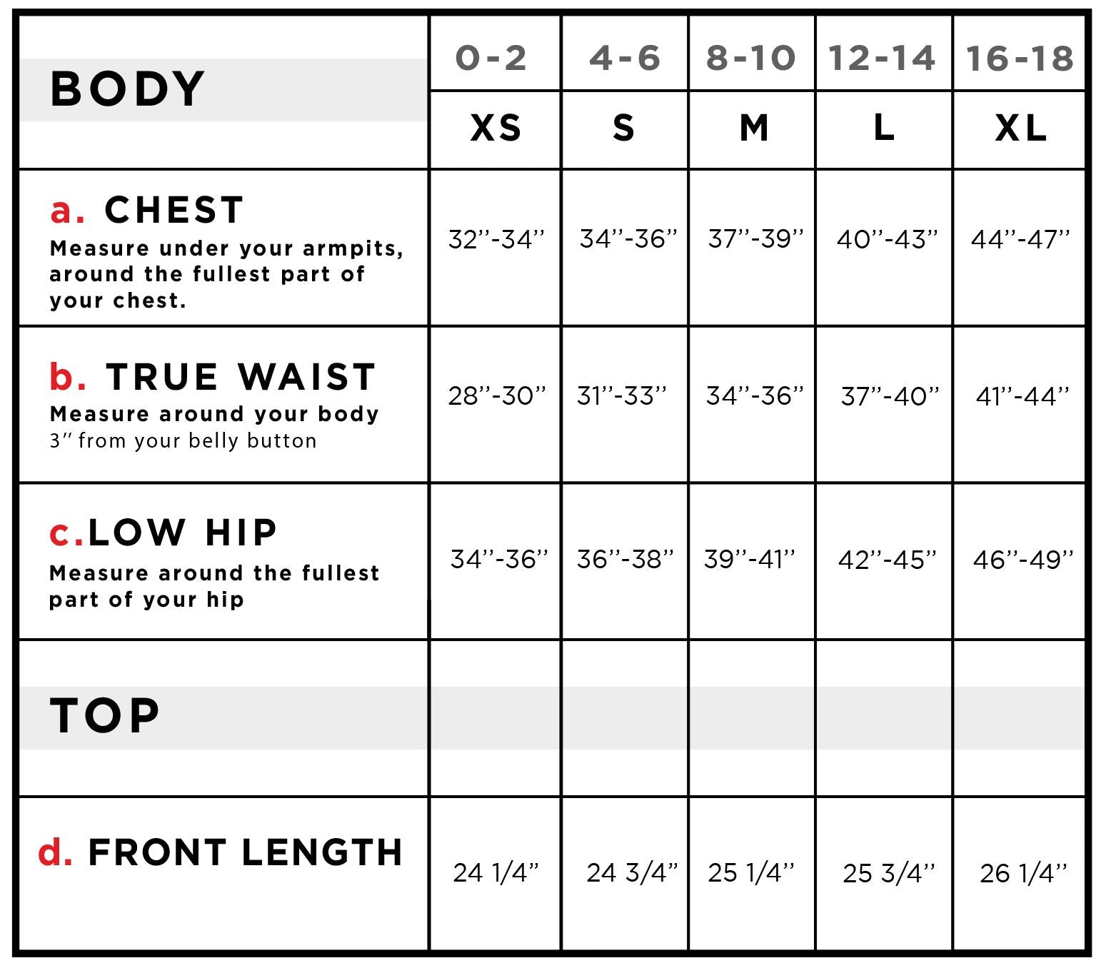 Palmer Revolutionary Zip-Up Jacket Size Chart