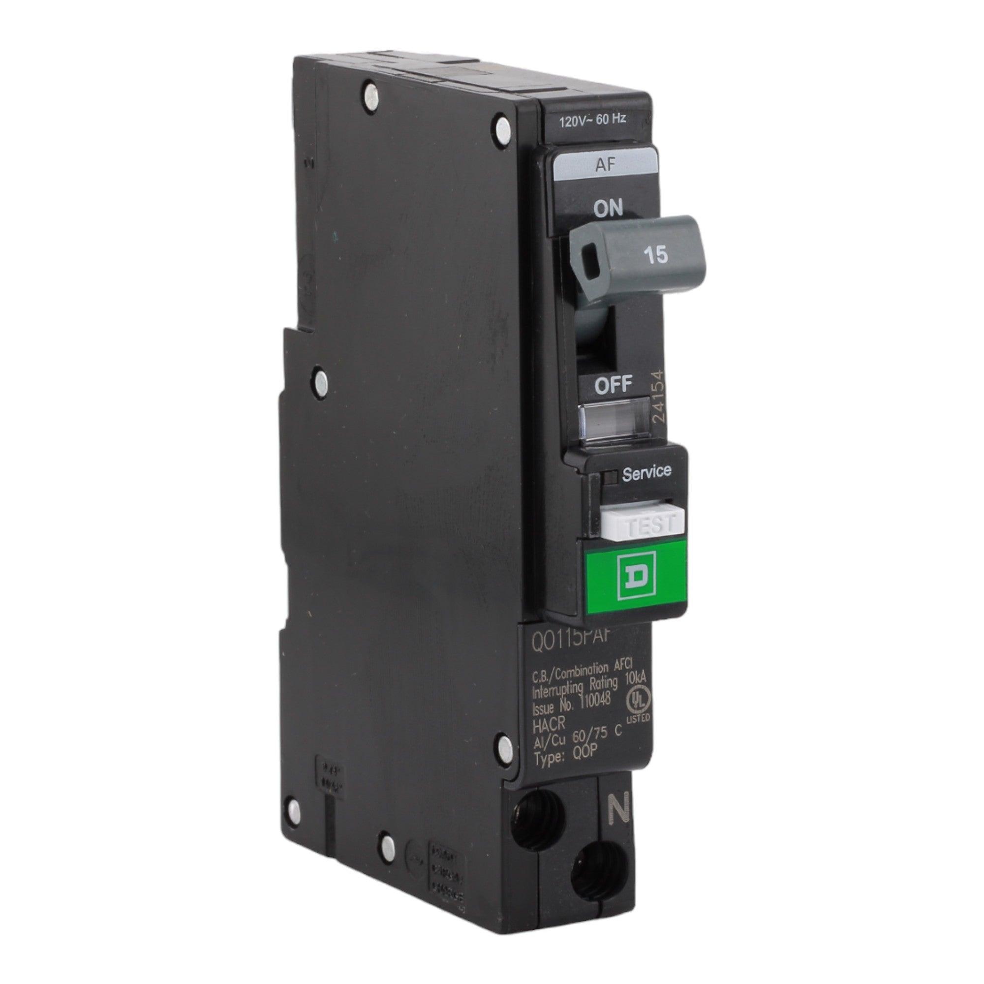 Square D QO115PAF 15 Amp Single Pole 120V Plug-On Neutral AFCI Arc Fault Circuit Breaker UL