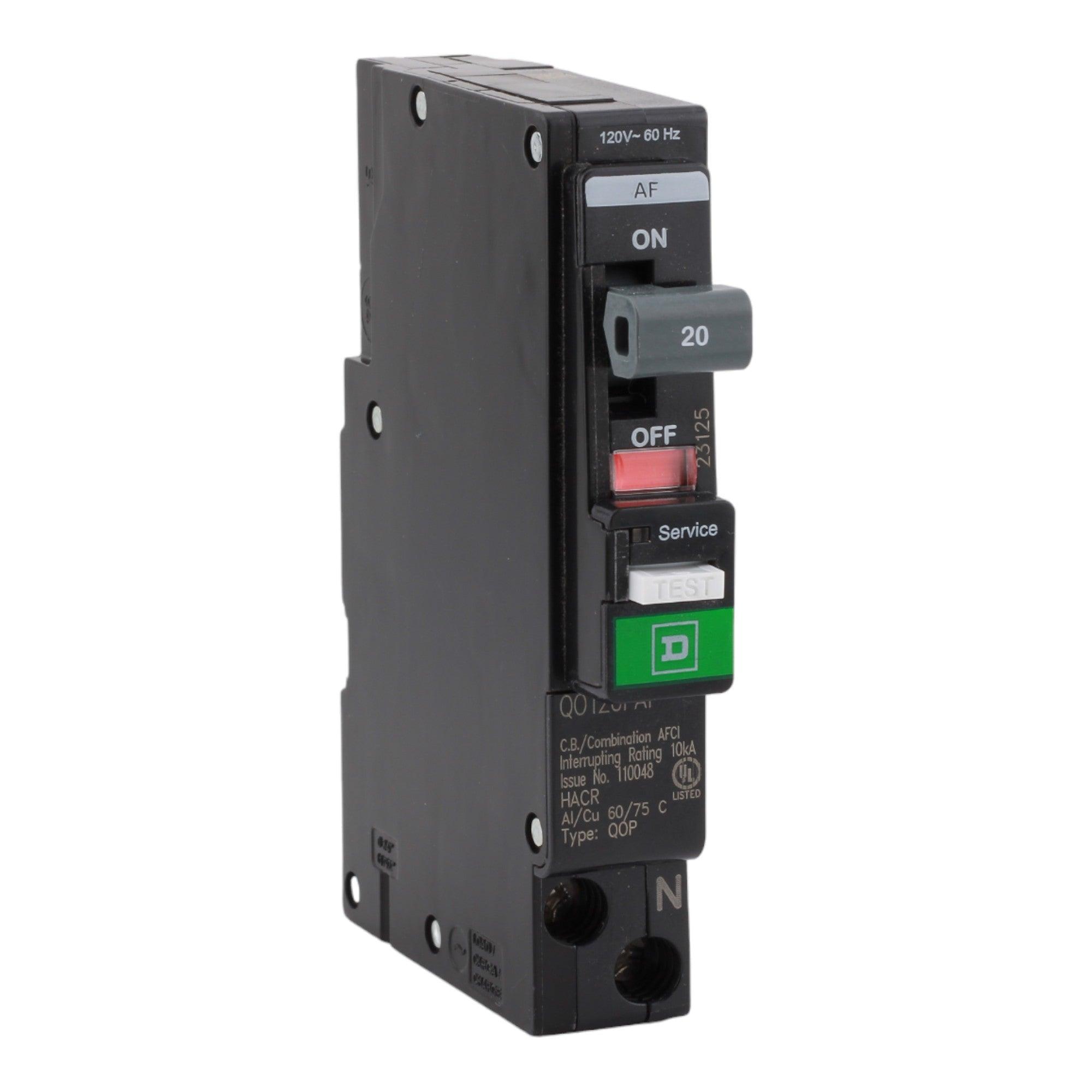 Square D QO120PAF 20 Amp Single Pole 120V Plug-On Neutral AFCI Arc Fault Circuit Breaker UL