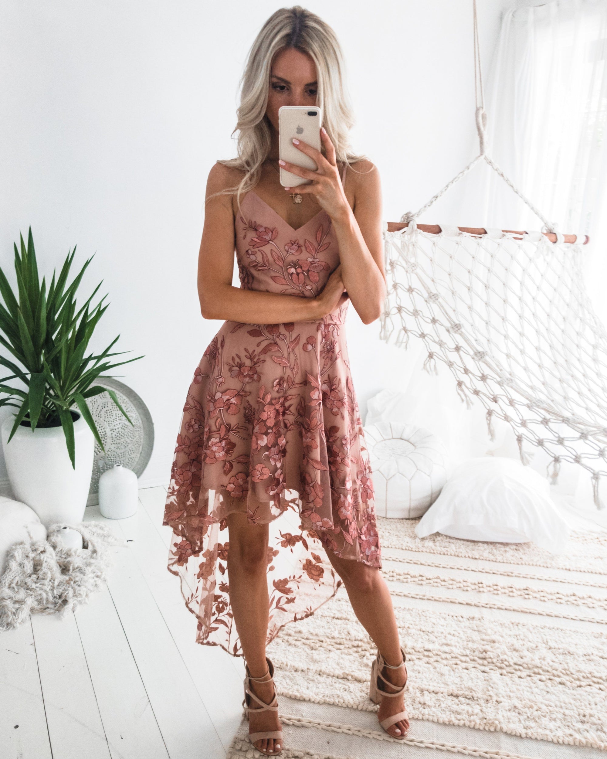 Saskia High Low Dress - Embroidery Rose - Twosisters The Label