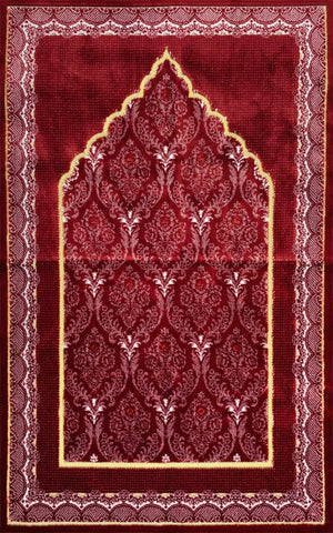 Red Plush Velvet Islamic Prayer Rug (with Quality Synthetic Backing) (28 x  44 approximate)