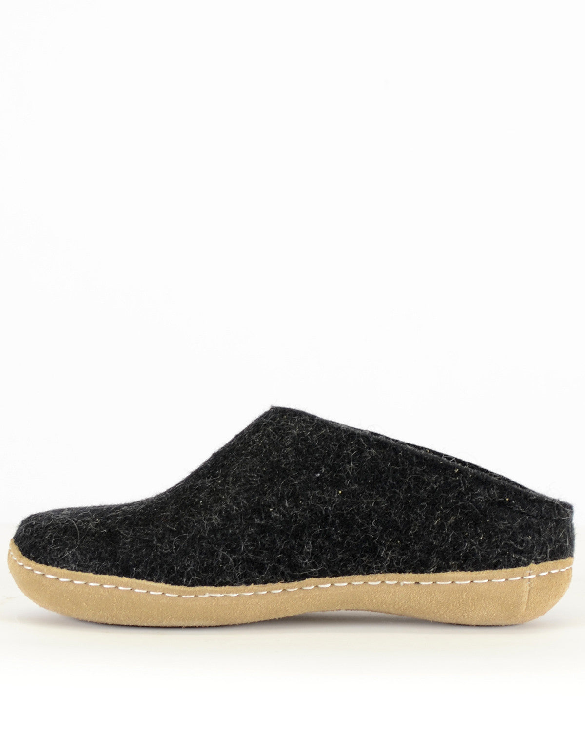 Glerups Women's Wool Slipper Leather Sole Charcoal Still Life