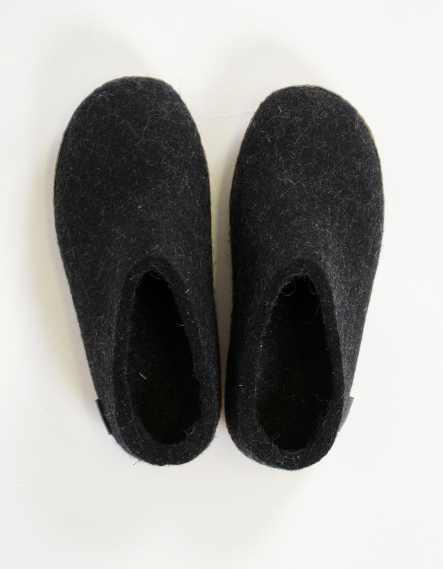 Glerups Women's Wool Slipper Leather Sole Charcoal – Still Life