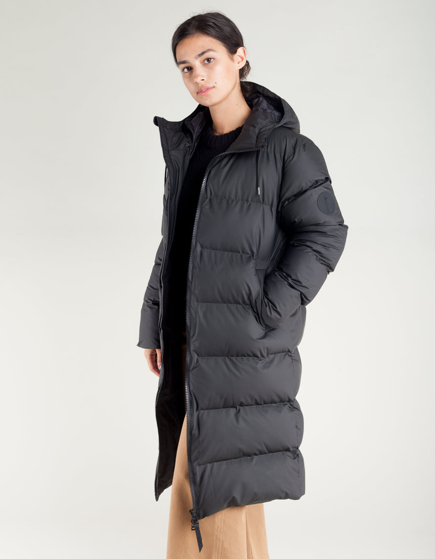 Rains Women's Long Puffer Jacket Black – Still Life