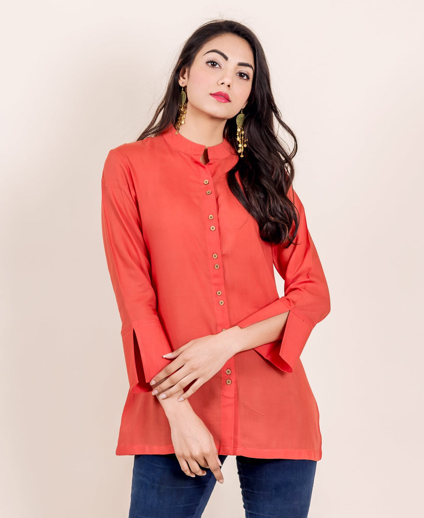 Rust Printed Pleated Cotton Top – Missprint India