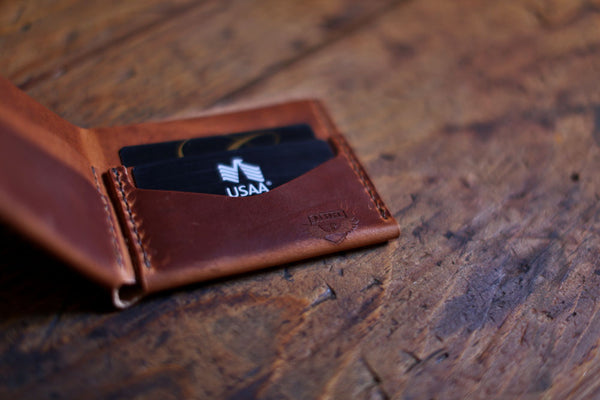 handmade horween dublin leather bi fold wallet