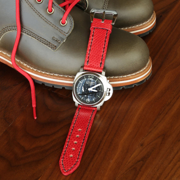 handmade red lizard watch strap