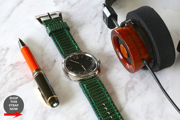 green lizard watch strap on a panerai radiomir watch