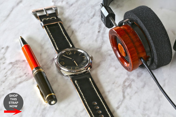 black shell cordovan watch strap on a panerai radiomir watch