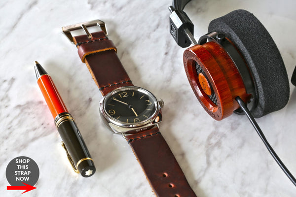 brown chromexcel watch strap on a panerai radiomir watch