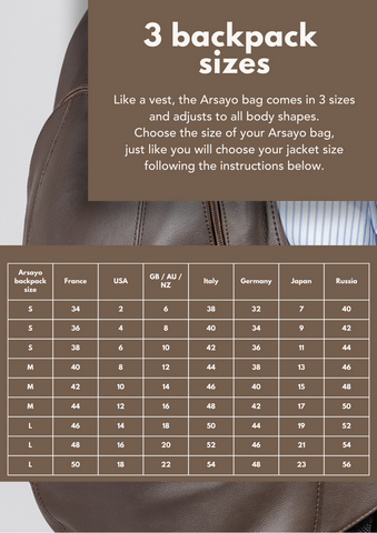 arsayo size chart backpack