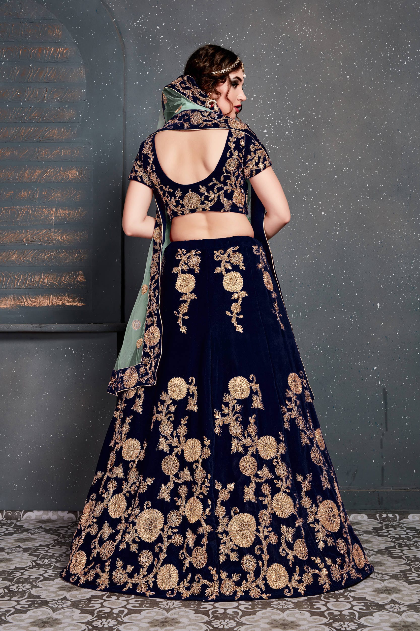 BLUE AND GOLD BRIDAL LEHENGA – Sahil Exclusive