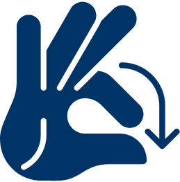 A graphic of a blue hand with a downward-pointing arrow, indicating swiping or scrolling motion.