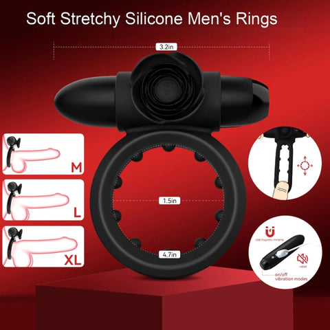 Dual Motor Vibrating Cock Ring with Removable Bullet