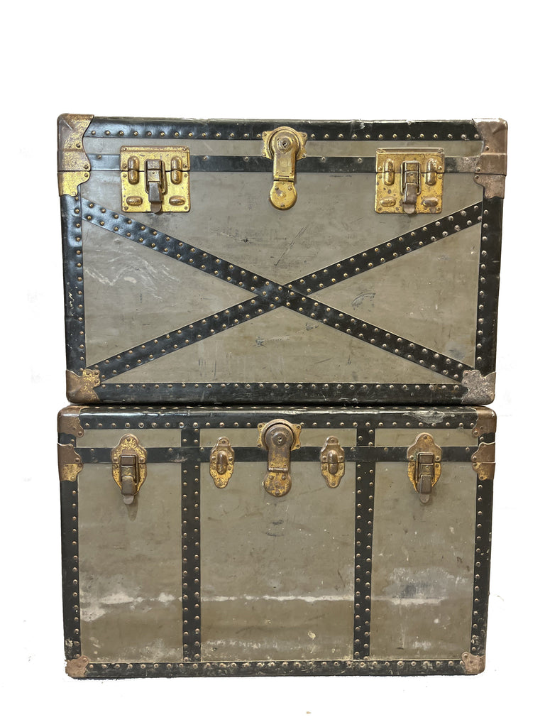 Pair of Zinc Steamer Trunks / Coffee Tables