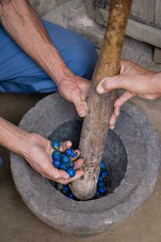 indonesian farmer deshusking rudraksha seeds