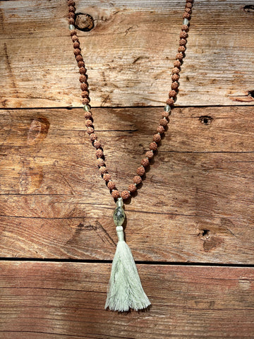 Sign of Aquarius Prehnite and Rudraksha Prayer beads by Bali Malas