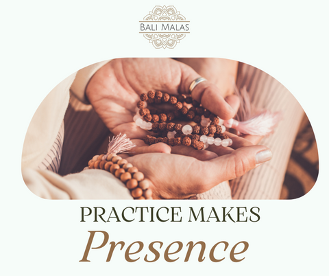 Image of a woman meditating with Bali Malas prayer Beads