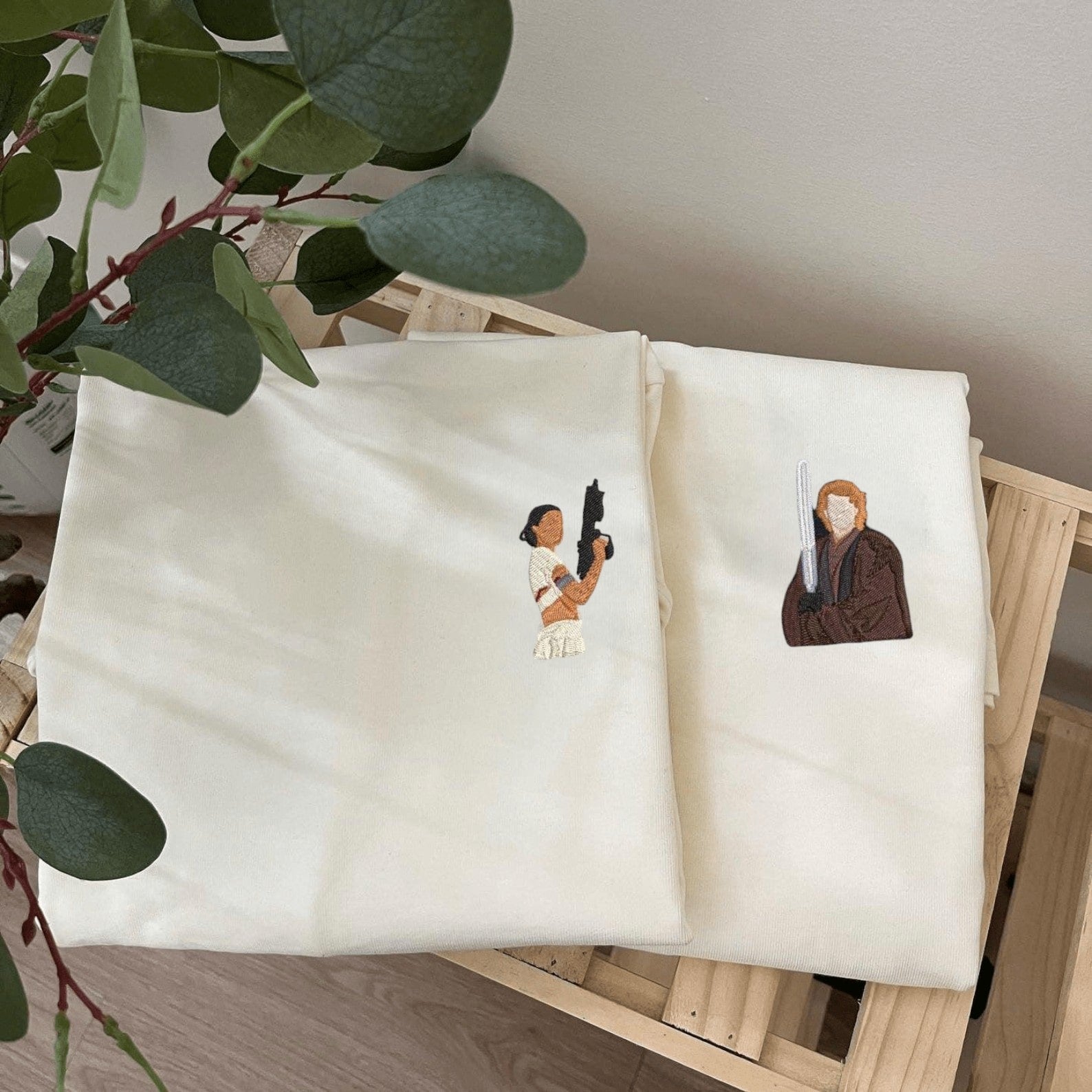 Matching Couple Hoodies with Anakin and Padme embroidered design, ideal for matching couple sweatshirts.