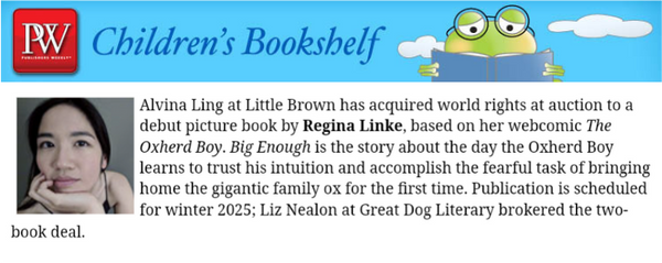 Publishers Weekly announcement of two Oxherd Boy picture books sold to Little Brown Young Readers
